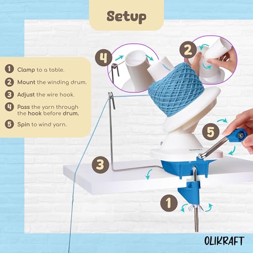Image of Olikraft Manual Yarn Winder | Yarn Ball Winder, Roller, Baller Crochet Spinner for Crocheting | Clamp for 1 3 /4 inch Surfaces | Create Cakes up to 4oz