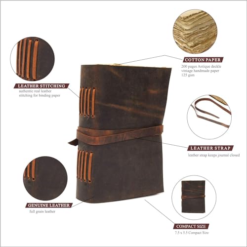 Image of Leather Journal Travel Diary, Handmade Vintage Bound Notebook for Men & Women Antique Finish Genuine Leather Quality Unline Brown Paper for Notes Art Sketchbook 7.5X5.5 Inches (Brown)