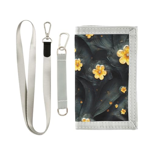 FOLIOSA Kids Wallet for Boys Girls Art Golden Floral Print Youth Wallet with Zipper Pocket Card Holders, Novelty Wallet 4.9×2.9 in