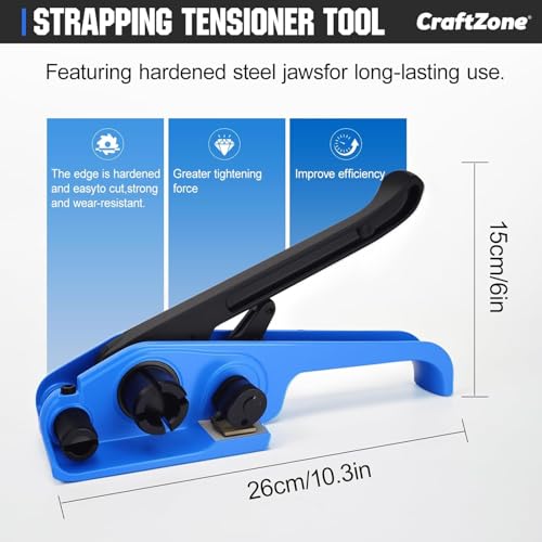 Image of Banding Strapping Kit | Pallet Strapping Kit with Tensioner Tool | Heavy Duty Banding Tool 1500lbs Break for Banding Bulky Items Warehouses|Factories | 5 /8 inch W*2000' L Poly Strapping|100 Seals | 2000FT