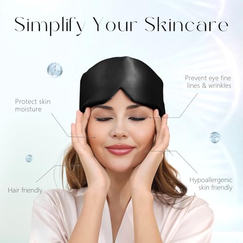 Image of ZIMASILK 100% 22 Momme Mulberry Silk Sleep Mask - Full Silk Filled, Ultra-Soft & Breathable, Face-Hugging Blackout Eye Cover for Sleeping (Black)