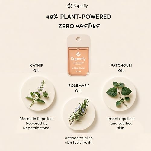 Image of SUPERFLY Plant-Powered DEET-Free Mosquito Repellent for Adults Kids & Family - Non-Toxic Insect Repellent Spray, Skin-Safe Formula - Coral Crush