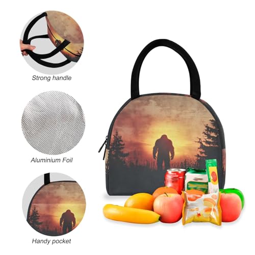 Silhouettes Sasquatch Vintage Print Backpack Set with Lunch Bag, Large Capacity Travel Backpacks and Lunch Box Insulated for Commute Hiking Picnic4