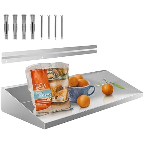 ZeroPone Stainless Steel Wall Shelf 8.6 x 30 Inches 64 lbs Load Heavy, Heavy-Duty Wall-Mounted Floating Shelf with Backsplash, Equipped with Silicone Mat. for Restaurant, Kitchen, Homes,Laundry Room. Cover