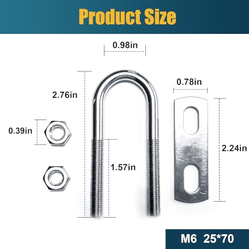 Image of 2 Sets M6 U-Bolt, 1 inch Wide U Bolt with Washers and Nuts, Heavy Duty Galvanized Carbon Steel Round U Bolts for Trailers, Boats, Replacement Parts and Accessories for Ski Boat, Fishing Boat