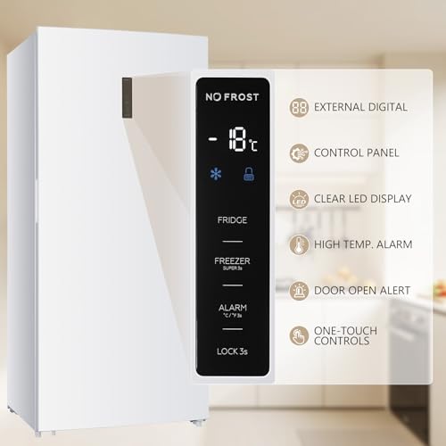 Image of Electactic 21.2 Cu. Ft. Upright Freezer, Large Capacity Stand Up Freezer /Convertible Refrigerator, Reversible Door, LED Display, Door Alarm for Home, Basement, Kitchen Commercial, White