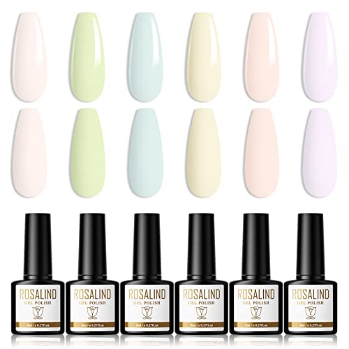 ROSALIND Esmaltes Semipermanentes Rosa Verde Azul Morado Amarillo Pintauñas Colores Macarrones Pintauñas Permanentes UV LED Esmalte Permanente Gel Nail Polish 8ml 6 Colores