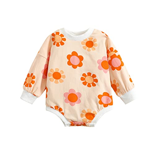 Image of Newborn Baby Girls Boys Oversized Sweatshirts Romper Puff Sleeve Bodysuit Sweater Fall Winter Pullover Tops