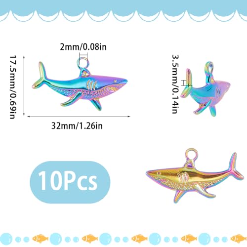 SUNNYCLUE 1 Box 10Pcs Shark Charms Sea Animal Charms Bulk Mini Cute Rack Plating Rainbow Sharks Ocean Animals Stainless Steel Summer Charm for jewellery Making Charms Women DIY Necklaces Earrings - Image 2