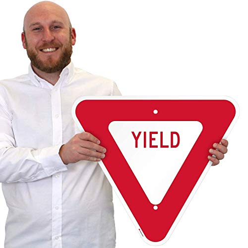SmartSign - X-R1-2-EG-YIELD-18-M1 Yield MUTCD Sign By | 18 Triangle 3M Engineer Grade Reflective Aluminum White on Red