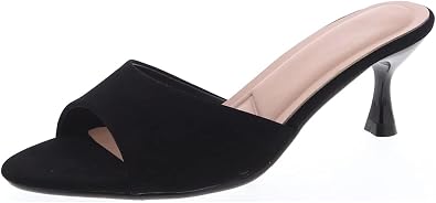 Womens Kitten Heel Mules Open Toe One Band Pump Slip On Sandals