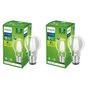 PHILIPS 9-watt Full Glow Glass LED Bulb | Energy Saver Filament LED Lamp | B22 Base LED Bulb | Crystal White, Pack of 2