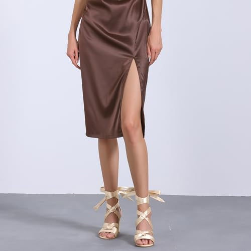 Allegra K Women's Strappy Lace Up Satin Chunky Heel Sandals4