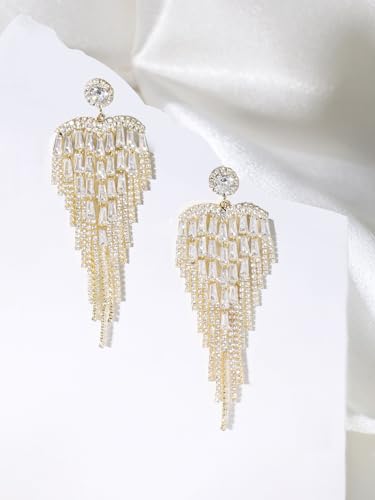 Image of Rubans Long Dangler Earrings Crystal & American Diamond Zirconia Jewellery Gift for Women & Girls