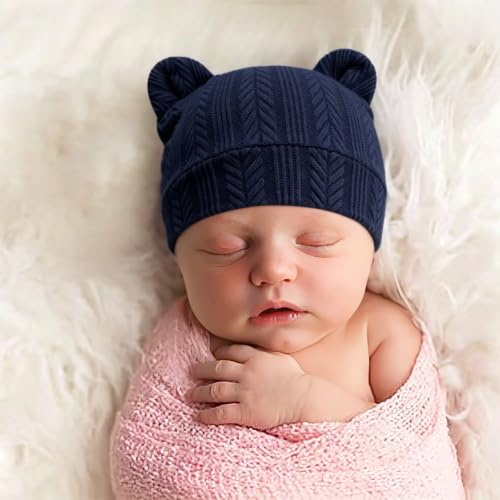 Image of BQUBO Newborn Baby Hats Bear Ears and Mittens Sets Preemie Caps Baby Boy Girl Infant Hospital Beanie for 0-3 Months