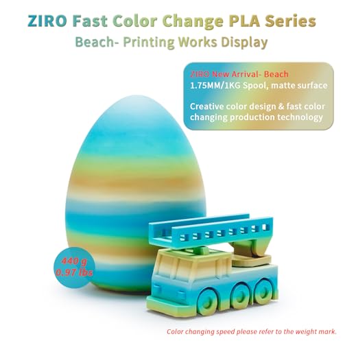 Image of ZIRO PLA Filament 1.75mm, Matte Multicolor 3D Printer Filament, Color Gradient Change PLA, Fast Color Change by Length, Fit Most FDM Printers, Dimensional Accuracy + /-0.03mm, 1KG Spool, Beach