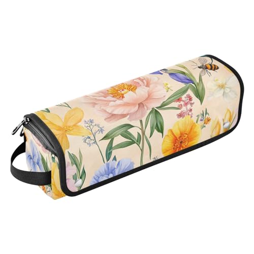 Bolsa de Viaje para Herramientas de Cabello con Alfombrilla Resistente al Calor Doble Capa para Planchas de Pelo, Alaciadoras y Rizadores, Diseño Floral Estival