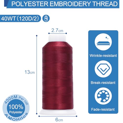 Image of High Tenacity Polyester Embroidery Machine Thread 40WT(120D /2) 4000M Per Spool for Commercial and Domestic Embroidery Machine (Merlot-1784)