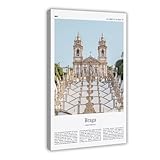 Póster de viaje Braga con impresión a color, póster de viaje para el norte de Portugal, impresión de ciudad, arte de pared, lienzo decorativo, marco de 30,5 x 45,7 cm
