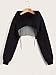 COZYEASE Women's Sports Cropped Sweatshirt Hollow Out Crop Tops Drop Shoulder Drawstring Pullover Cropped Hoodie Black M