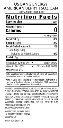 Image of Bang Energy American Berry, Sugar-Free Energy Drink, 16-Ounce (Pack of 12)