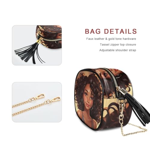 ALAZA Women's Portrait Of The Beautiful African Woman PU Leather Crossbody Bag Shoulder Purse with Tassel2