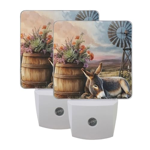 ALAZA Blossom Flower Donkey 2 Pack LED Night Light Dusk to Dawn Sensor Plug in Night Home Decor Desk Lamp for Adult