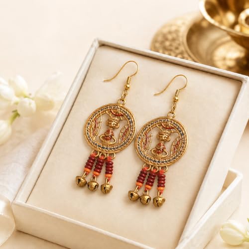 Image of Handcrafted Tribal & Dhokra Art Earrings for Women - Wooden, Nature-Inspired Statement Drop & Traditional Ethnic Designs