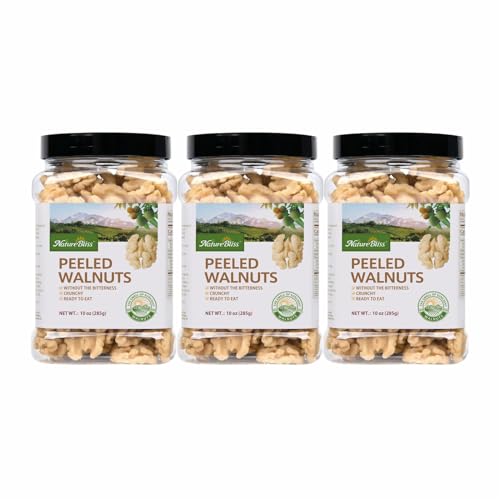 Naturebliss Premium Peeled Walnuts Halves, Skinless Raw Walnuts Texture, Sweet, Crisp, No Salt Added, Healthy Nuts Power Snacks Ideal for Salads, Baking and Cooking (10 OZ/Pack of 3)