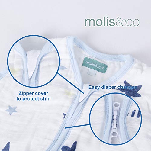 Molis & Co Premium Muslin Baby Sleeping Bag And Sack 18-36 Months, 0.5 Tog Lightweight Unisex Toddler Wearable Blanket, Blue And Beige, #TOP3