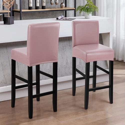 Image of YISUN Bar Stool Covers, Stretch Waterproof PU Bar Stool Slipcover Removable Washable Bar Stool Chair Covers, High Chair Cover with Elastic Bands (Rosy Brown-2 Pack)