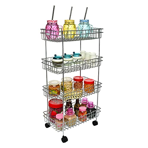 Image of 4 Layer Steel Trolley for Kitchen Storage | Space Saving Multipurpose Organizer Rack with Wheels | Movable Stand for Vegetables, Fruits, Spice Jars & Pantry