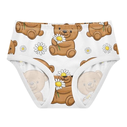 Cotton Toddler Girls Underwear Cute Brown Teddy Bears White Panties for Girl Fun Kids Undies Briefs 2t