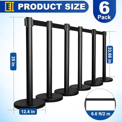 Xpcare CROWD06 Crowd Control Stanchion,6 Pieces Stanchion Set With 6.6Ft/2 M Black Retractable Belt thumb #1