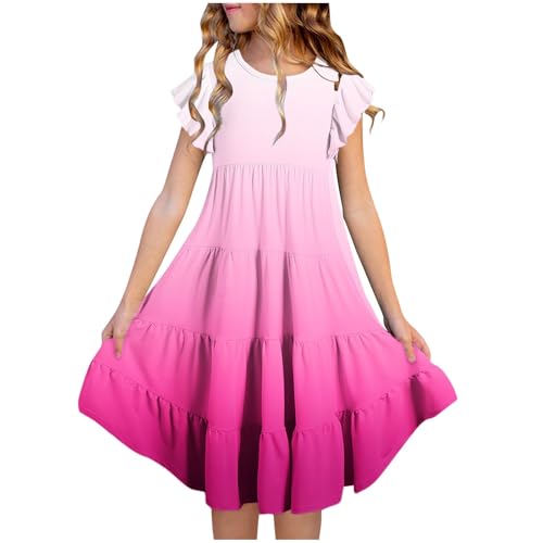 Girls Summer Dresses Double Layer Flutter Sleeve Flowy A-Line Sun...