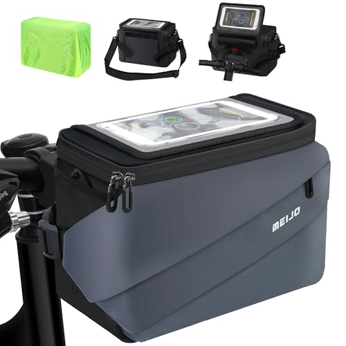 MEIJO Bolsa de Bicicleta Manillar con Adaptador de Manillar, 6.5L Bolsa de Manillar Bicicleta y Bicicletas Eléctricas Impermeable Gran Capacidad Cesta Bicicleta Delantera e-Bike, Azul