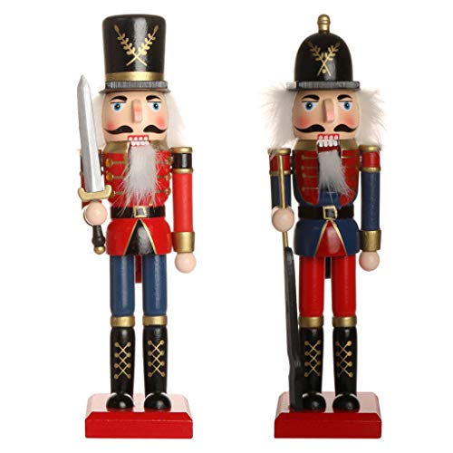 YIJU 2Pc 25,5 Cm de Madeira Quebra-nozes Soldado Fantoche Artesanal para O Natal