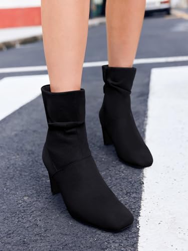 Coutgo Women's Slouch Mid Calf Boots Chunky Heel Square Toe Zip Up Fall Fashion Booties Shoes2