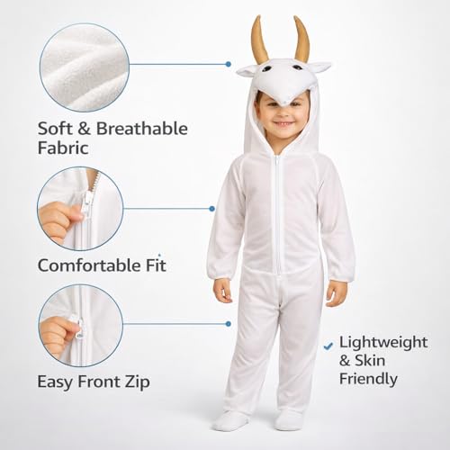 Image of Raj Costume Animal Fancy Dress Costume for Boys & Girls | Hooded Full Body Wildlife Zoo Animal Jumpsuit | Soft Costume for School Function, Fancy Dress, Halloween, Birthday, Cosplay & Role Play