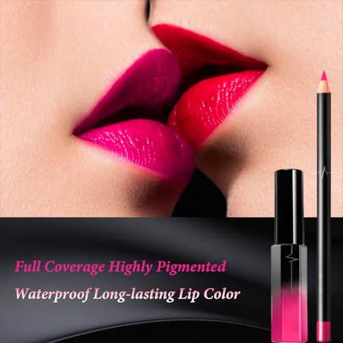 Hot Pink Lipstick Lip Liner Nude Set, Matte Liquid Long-Lasting Waterproof Lipstick, Tinted Lip Balm Non-fading Lipstick & Lip Line Pencil Set For Women & Girls Makeup (PINK) - Image 6