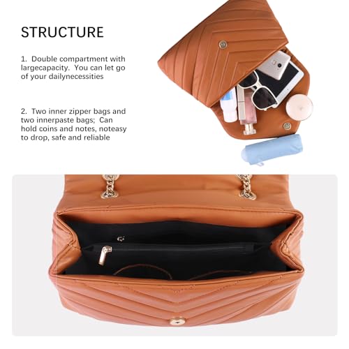 Image of Women Shoulder Bag, Fashionable Quilted Vegan leather Crossbody Purses with Adjustable Chain Designer Purses