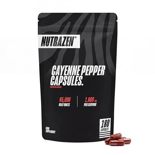 NutraZen Organic Cayenne Pepper Capsules 180 Vegan Capsules 1000mg 65 000 Heat Units 90 Day Supply High Potency Capsicum Annuum for Thermogenic & Digestive Support Non-GMO Gluten-Free