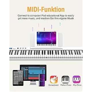 OYAYO Piano pliable avec 88 touches avec écran LCD et boutons semi-lestés – Prise en charge MIDI Bluetooth – Clavier piano numérique avec sac de piano pour enfants – Cadeau d’anniversaire (blanc) - Les Beatles, Paul McCartney, John Lennon, RIngo Starr, George Harrison OYAYO Piano pliable avec 88 touches avec écran LCD et boutons semi-lestés - Prise en charge MIDI Bluetooth - Clavier piano numérique avec sac de piano pour enfants - Cadeau d'anniversaire (blanc) – Image 3