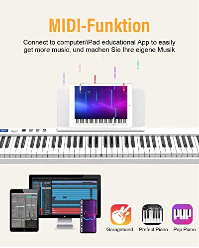 OYAYO Piano pliable avec 88 touches avec écran LCD et boutons semi-lestés – Prise en charge MIDI Bluetooth – Clavier piano numérique avec sac de piano pour enfants – Cadeau d’anniversaire (blanc) - Les Beatles, Paul McCartney, John Lennon, RIngo Starr, George Harrison OYAYO Piano pliable avec 88 touches avec écran LCD et boutons semi-lestés - Prise en charge MIDI Bluetooth - Clavier piano numérique avec sac de piano pour enfants - Cadeau d'anniversaire (blanc) – Image 4