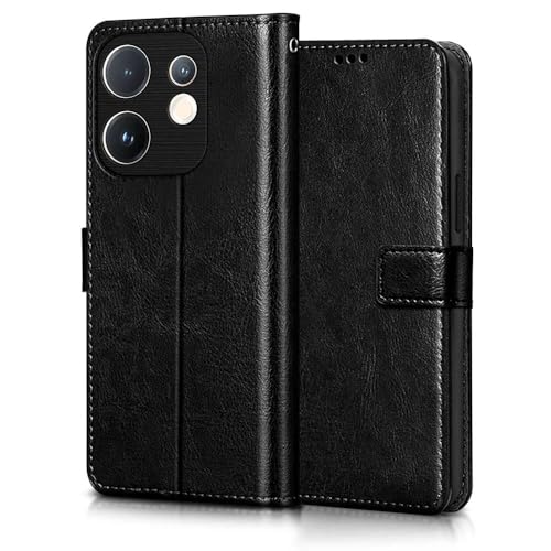 Image of WOW IMAGINE Shock Proof Flip Cover Back Case Cover for Vivo V60 5G | V60e 5G | Vivo T4 Pro 5G (Flexible | Leather Finish | Card Pockets Wallet & Stand | Black)