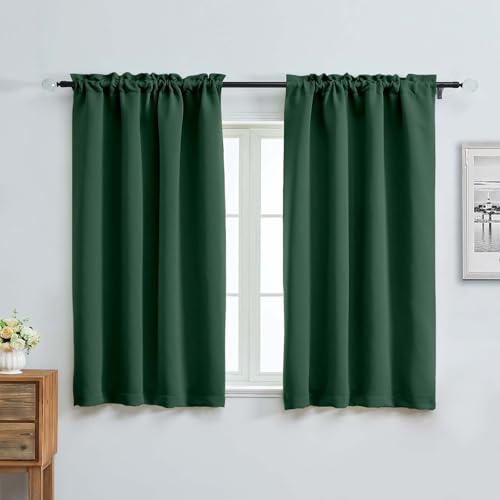 Image of Aiyufeng Ever Green Short Blackout Curtains for Bedroom 54 Inches Long 2 Panels Set, Solid Thermal Insulated, Energy Saving Window Treatment Curtains Blackout Drapes, W40 x L54 Inch, Ever Green