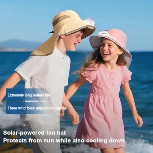 Solar Fan Hat,Cooling Fan Hat for Kids 3-12Years Quick Drying,Wide Brim Summer Hat with 3-Speed Sun Protective Hat (Navy)3