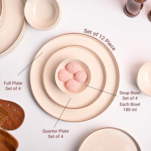 Image of MARKET 99 Melamine Plato Dinner Set of 12 Pcs | Glossy Round Dinnerware Set with 4 Full Plates, 4 Quarter Plates & 4 Soup Bowls | Elegant Plain Design | Lightweight, Durable & Easy to Clean Dining Set