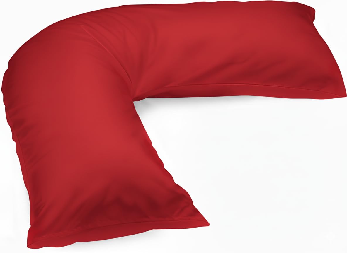 crazypriceuk V Shaped Pillow Case Cover Only – Polycotton, Washable, Plain Colours, 70 x 33 cm, 180 Thread Count, Non-Allergenic, Fits Standard V Pillows (Red)