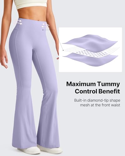 Image of G4Free Ribbed Flare Yoga Pants for Women High Waisted Bell Bottom Leggings Tummy Control Petite /Regular /Tall